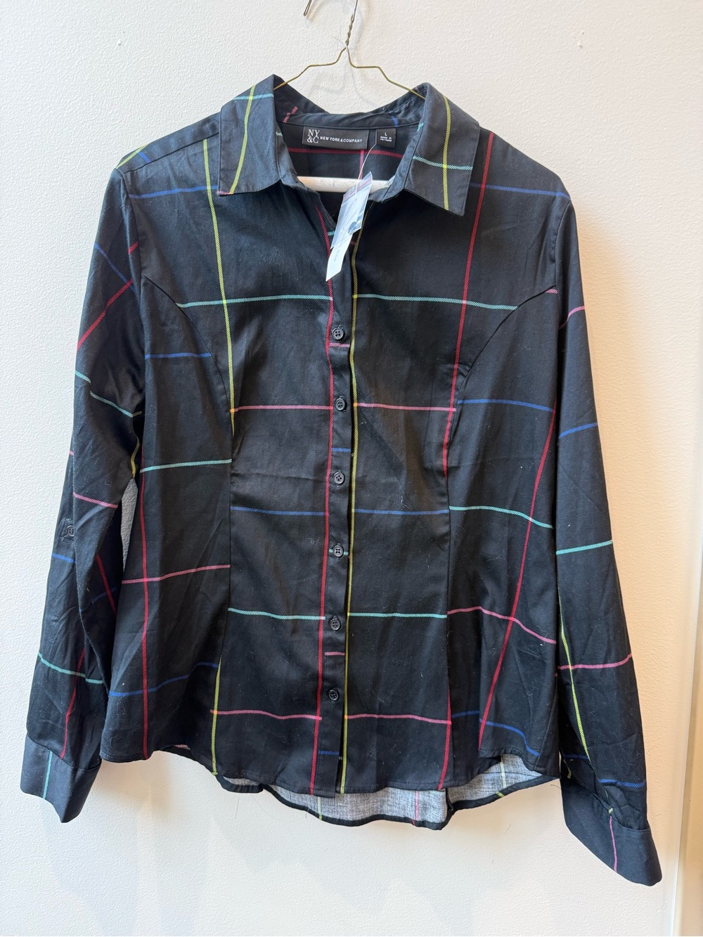 New York & Company cotton windowpane button down shirt new with tags large